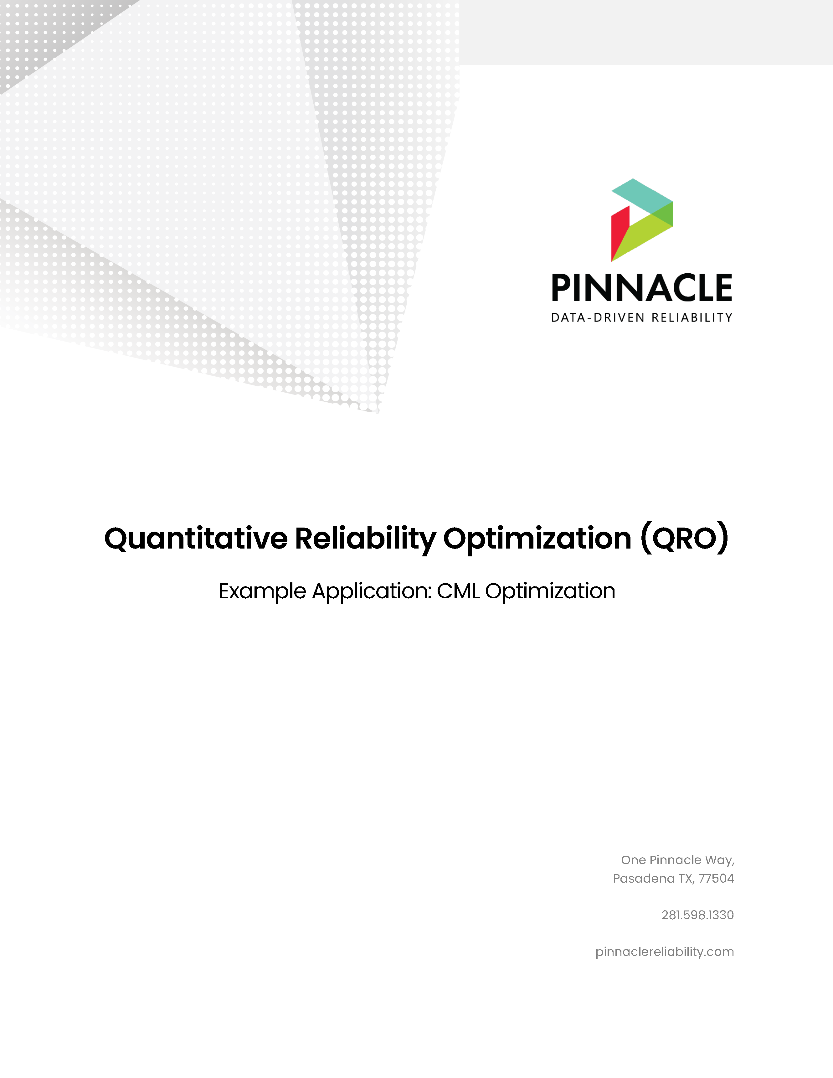 Pinnacle-Quantitative-Reliability-Optimization-QRO-Example-Application_CML-Optimization Cover Page